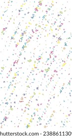 Falling letters of English language. Colorful childish flying characters of Latin alphabet. Foreign languages study concept. Back to school banner on white background.