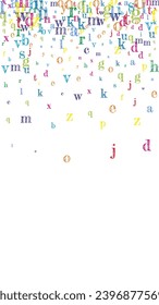 Falling letters of English language. Colorful childish flying characters of Latin alphabet. Foreign languages study concept. Back to school banner on white background.