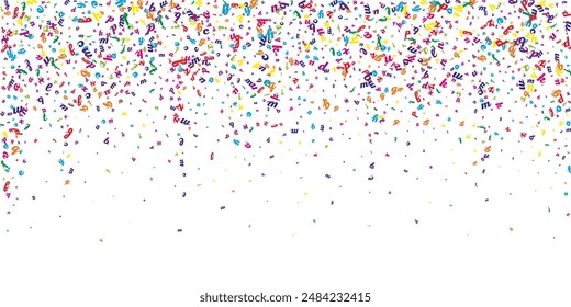Falling letters of English language. Colorful childish flying characters of Latin alphabet. Foreign languages study concept. Back to school banner on white background.