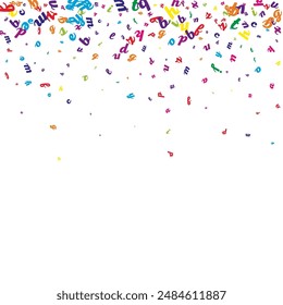 Falling letters of English language. Colorful childish flying characters of Latin alphabet. Foreign languages study concept. Back to school banner on white background.