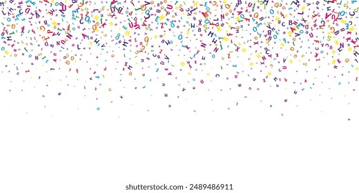 Falling letters of English language. Colorful childish flying characters of Latin alphabet. Foreign languages study concept. Back to school banner on white background.