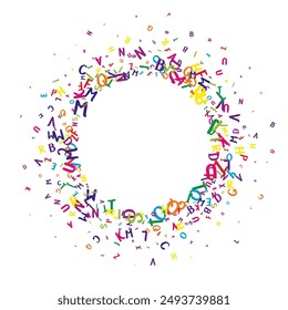 Falling letters of English language. Colorful childish flying characters of Latin alphabet. Foreign languages study concept. Back to school banner on white background.