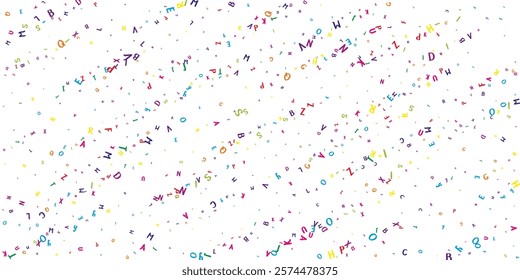 Falling letters of English language. Colorful childish flying characters of Latin alphabet. Foreign languages study concept. Back to school banner on white background.