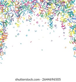 Falling letters of English language. Colorful childish flying characters of Latin alphabet. Foreign languages study concept. Back to school banner on white background.
