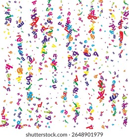 Letras descendentes da língua inglesa. Caracteres voadores infantis coloridos do alfabeto latino. Conceito de estudo de línguas estrangeiras. De volta ao banner da escola sobre fundo branco.
