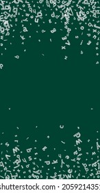 Falling letters of English language. Sketch chalk flying words of Latin alphabet. Foreign languages study concept. Astonishing back to school banner on blackboard background.