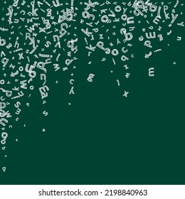 Falling letters of English language. Sketch chalk flying words of Latin alphabet. Foreign languages study concept. Good-looking back to school banner on blackboard background.