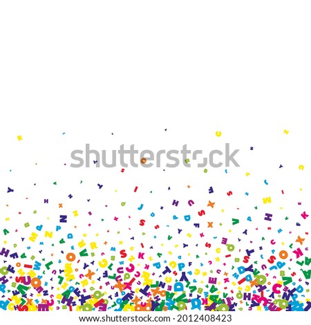 Falling letters of English language. Vivid flying words of Latin alphabet. Foreign languages study concept. Terrific back to school banner on white background.