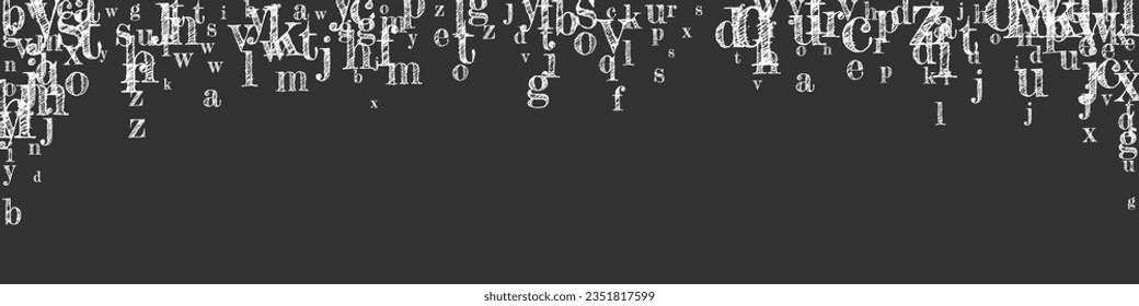 Falling letters of English language. White chalk  characters of Latin alphabet. Foreign languages study concept. Back to school banner on blackboard background.