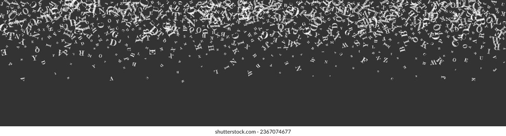 Falling letters of English language. White chalk  characters of Latin alphabet. Foreign languages study concept. Back to school banner on blackboard background.