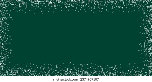 Falling letters of English language. White chalk  characters of Latin alphabet. Foreign languages study concept. Back to school banner on blackboard background.
