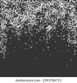 Falling letters of English language. White chalk  characters of Latin alphabet. Foreign languages study concept. Back to school banner on blackboard background.