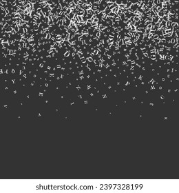 Falling letters of English language. White chalk  characters of Latin alphabet. Foreign languages study concept. Back to school banner on blackboard background.