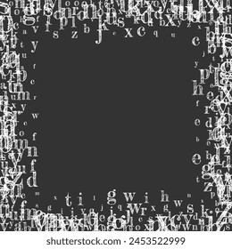 Falling letters of English language. White chalk  characters of Latin alphabet. Foreign languages study concept. Back to school banner on blackboard background.