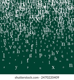 Letras caídas del idioma inglés. Caracteres de tiza blanca del alfabeto Latina. Concepto de estudio de lenguas extranjeras. Anuncio de vuelta a la escuela en el fondo de pizarra.