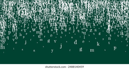 Falling letters of English language. White chalk  characters of Latin alphabet. Foreign languages study concept. Back to school banner on blackboard background.