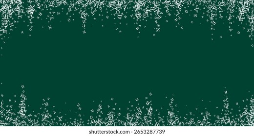 Letras descendentes da língua inglesa. Caracteres de giz branco do alfabeto latino. Conceito de estudo de línguas estrangeiras. De volta ao banner da escola no fundo do quadro negro.