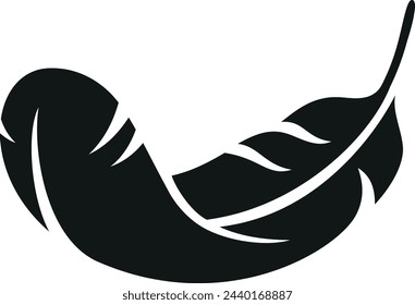 Falling light feather black icon. Bird plumage symbol