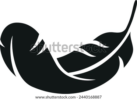 Falling light feather black icon. Bird plumage symbol