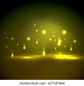 Falling lights in darkness, magic vector abstract background