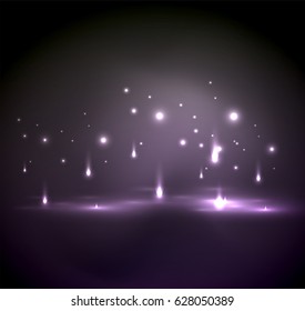 Falling lights in darkness, magic vector abstract background