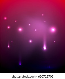 Falling lights in darkness, magic vector abstract background