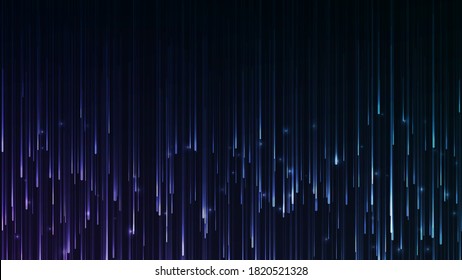 Falling lights or neon rays. Abstract dark blue background with glowing sparkles going down.Widescreen vector template for wallpapers or backdrops. Magical energy or cosmic motive. Abstract design.