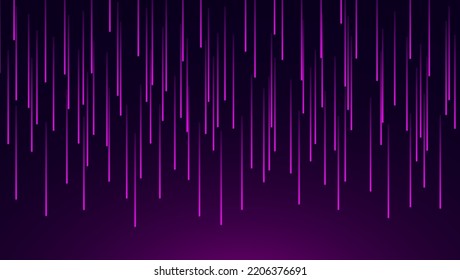 Falling lights or neon rays. Abstract dark purple background with glowing sparkles going down. Magical energy or cosmic motive. Abstract design