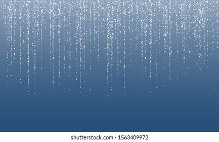 Falling in lines silver glitter confetti garlands dots rain. Sparkling glitter border, party tinsels shimmer, holiday lights background design, festive frame. Premium silver metallic garland lights.