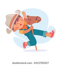 Falling Little Boy Character Slip on the Ground Vector Illustration