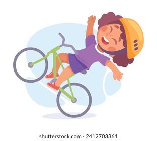 Falling Little Girl Character Slip on the Ground Riding Bicycle Vector Illustration