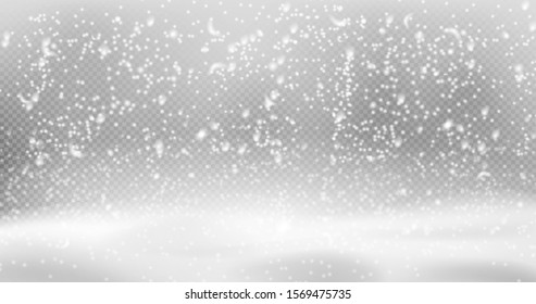 Falling little snow isolated on transparent background. Snow background. Vector illustration.