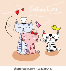 Falling Love Cat Illustration