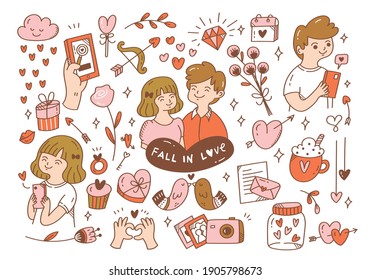 falling in love couples doodle vector illustration