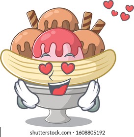 falling in love cute banana split cartoon character design