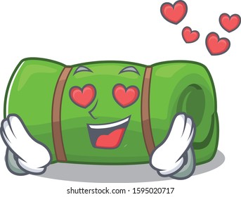 falling In love cute camping mat Scroll cartoon mascot design