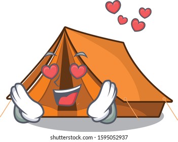 falling In love cute camping tent Scroll cartoon mascot design