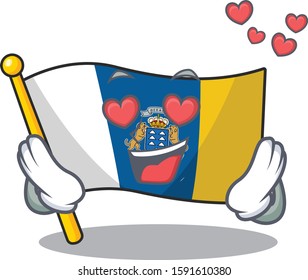 falling In love cute flag canary island Scroll cartoon mascot design