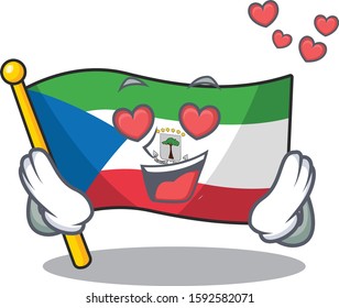 falling In love cute flag equatorial guinea Scroll cartoon mascot design