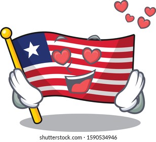 falling In love cute flag liberia Scroll cartoon mascot design