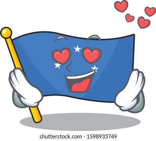 falling In love cute flag micronesia Scroll cartoon mascot design