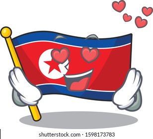falling In love cute flag north korea Scroll cartoon mascot design