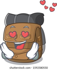 falling In love cute hiking backpack Scroll cartoon mascot design