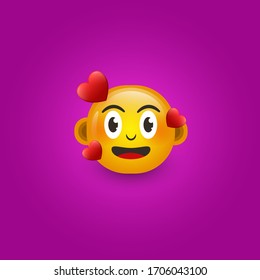 Falling in love emoji isolated on a purple background. 3d illustration.