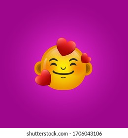 Falling in love emoji isolated on a purple background. 3d illustration.