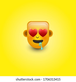 Falling in love emoji isolated on a yellow background. 3d illustration.