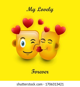 Falling in love emoji isolated on a yellow background. 3d illustration.