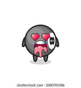 the falling in love expression of a cute 8 ball billiard with heart shaped eyes , cute style design for t shirt, sticker, logo element