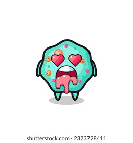 the falling in love expression of a cute amoeba with heart shaped eyes , cute style design for t shirt, sticker, logo element