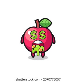 the falling in love expression of a cute apple with heart shaped eyes , cute style design for t shirt, sticker, logo element